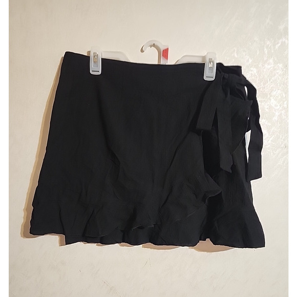 Naggoo Wrap High Waist Mini Skirt sz XL Black Ruffle Tie Cover Up Dance Party - Picture 1 of 7